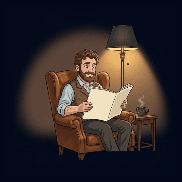 The Rhein-IP mascot reading the latest digest issue