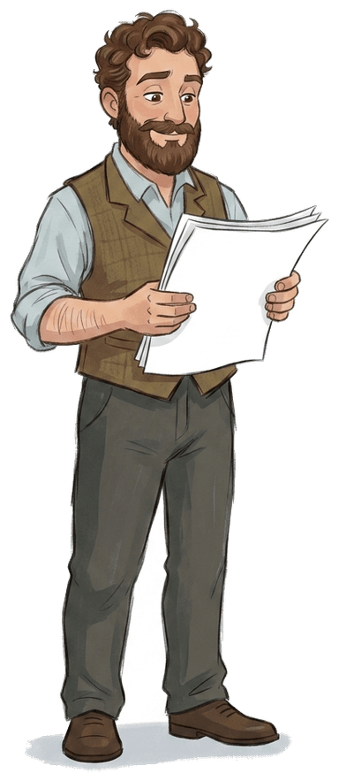 The Rhein-IP mascot reading the latest digest issue